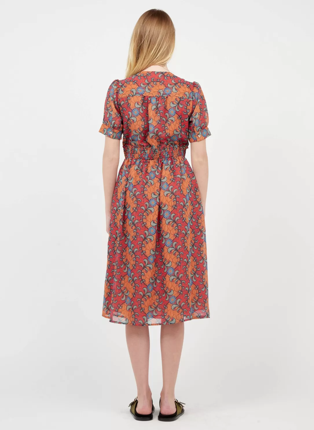 Women The Korner Orange Short Crepe V-Neck Dress With Floral Print |